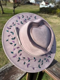Image 7 of “Infinity Heart" Burned Vine Hat, Vines Burned Fedora Hat, Vegan Suede Burned Hat