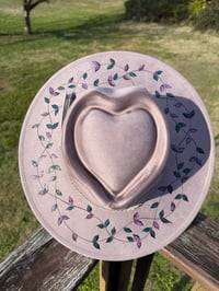 Image 8 of “Infinity Heart" Burned Vine Hat, Vines Burned Fedora Hat, Vegan Suede Burned Hat