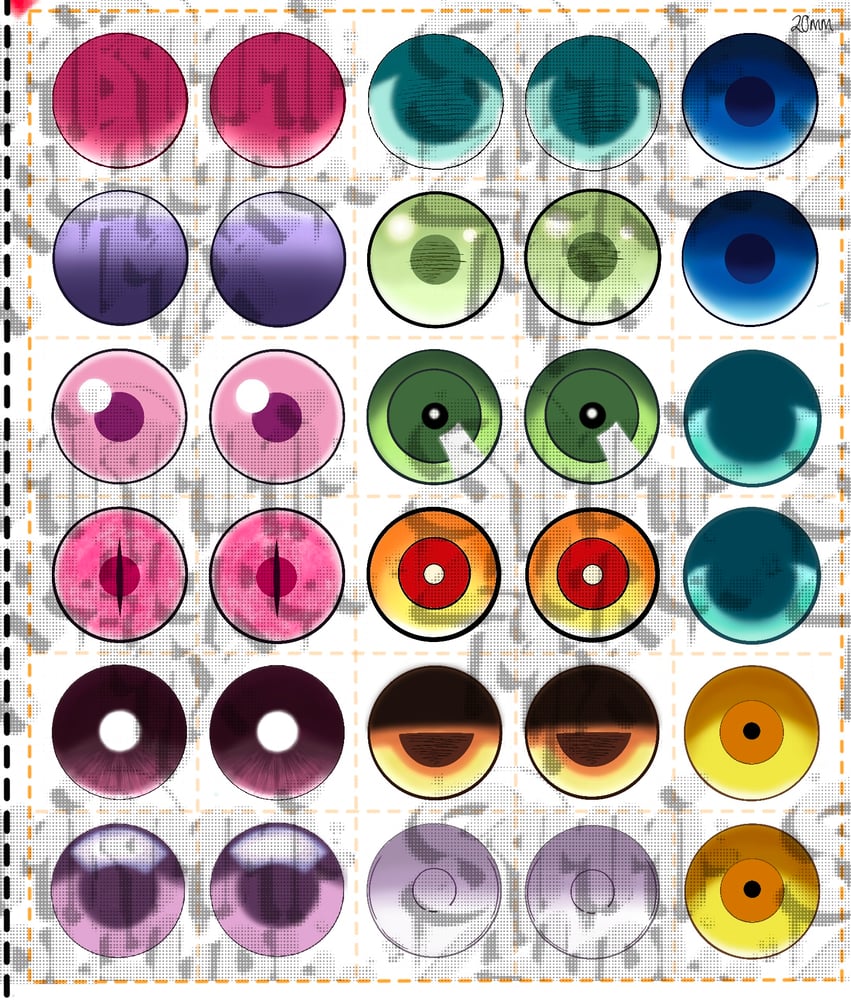 Image of Make-Your-Own Anime Plush eyes- Printed Canvas Sheet (20mm Cabochon)
