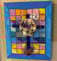 Image 2 of Mixed Media Faux Stain Glass Beach Glass Cross