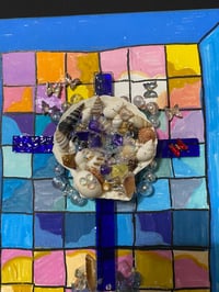 Image 3 of Mixed Media Faux Stain Glass Beach Glass Cross