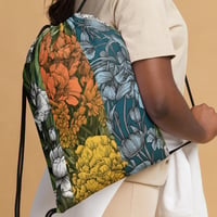 Image 1 of Art Nouveau Inspired Colorful Quartet Boho Hippie Floral Sketch Drawstring bag