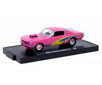 1966 Ford Mustang Fastback 2_2 in Pink with Blue and Yellow Stripes 1/64 Scale - M2machines 