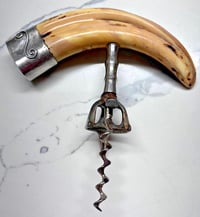 Image 1 of Antique 19th Century Boars Tooth &amp; Sterling Silver Corkscrew