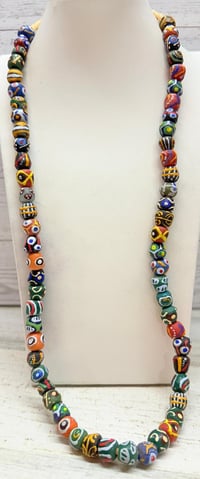 Image 1 of Antique 1900s African Hand Painted Venetian Millefiori Trade Beads Necklace