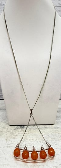 Image 1 of Vintage 1970s Honey Am ber Beads &amp; USSR Silver Necklace