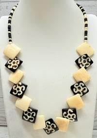 Image 1 of Vintage 1950s African Antler Batik Design Black &amp; White Necklace