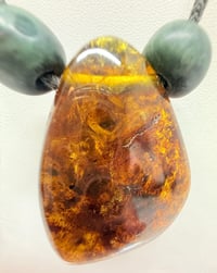 Image 1 of Vintage 1970s Mexican Am ber Inclusions Wood Bead Woven Adjustable Cord Necklace