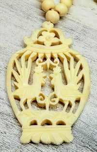 Image 1 of Vintage 1940s Carved Antler Necklace &amp; Pendant Roosters Birds