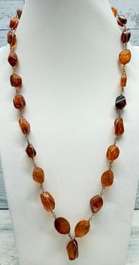 Image 1 of Vintage 1940s Baltic Am ber Inclusions Wire Wrap Cabochon Shape Neckalce