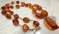 Image 2 of Vintage 1940s Baltic Am ber Inclusions Wire Wrap Cabochon Shape Neckalce