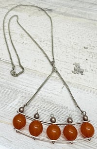 Image 2 of Vintage 1970s Honey Am ber Beads &amp; USSR Silver Necklace