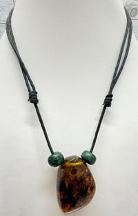 Image 2 of Vintage 1970s Mexican Am ber Inclusions Wood Bead Woven Adjustable Cord Necklace