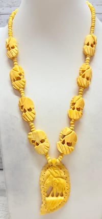 Image 2 of Vintage 1930s Carved Antler Necklace &amp; Pendant Elephants