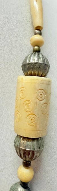 Image 3 of Vintage 1940s African Carved Antler &amp; Bedouin Silver Beads