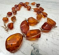 Image 3 of Vintage 1940s Baltic Am ber Inclusions Wire Wrap Cabochon Shape Neckalce