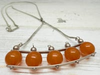 Image 3 of Vintage 1970s Honey Am ber Beads &amp; USSR Silver Necklace