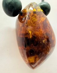 Image 3 of Vintage 1970s Mexican Am ber Inclusions Wood Bead Woven Adjustable Cord Necklace