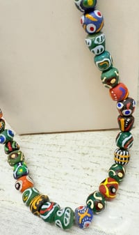 Image 4 of Antique 1900s African Hand Painted Venetian Millefiori Trade Beads Necklace