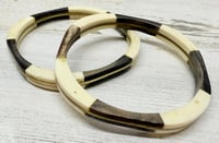 Image 1 of Vintage 1970s Antler &amp; Wood Bracelets with Brass Inlay
