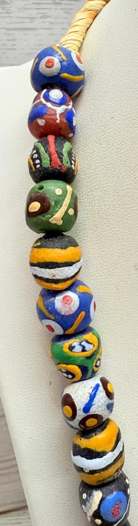 Image 5 of Antique 1900s African Hand Painted Venetian Millefiori Trade Beads Necklace