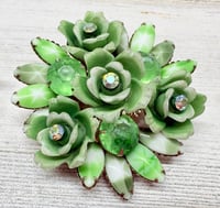 Image 2 of Vintage 1950s Celebrity Green Celluloid AB Rhinestone Brooch &amp; Earrings