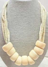 Image 1 of Vintage 1940s Congo Tribal Antler Beaded Necklace