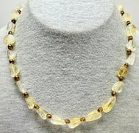 Image 1 of Vintage 1940s Citrine Cabochon &amp; Gold Glass Bead Necklace