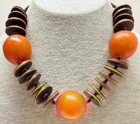 Image 1 of Vintage 1940s RARE Cherry Amber Butterscotch Bakelite &amp; Wood Beaded Necklace