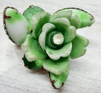 Image 3 of Vintage 1950s Celebrity Green Celluloid AB Rhinestone Brooch &amp; Earrings