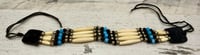 Image 1 of Native American Style Bone, Bead, Silver Tone, Leather Choker Necklace/Headband