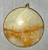 Image 1 of Vintage 1980s Carved White Onyx Mayan Calendar Sun Pendant
