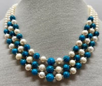 Image 1 of Danbury Mint Triple Strand Freshwater Pearl And Blue Howlite Bead 925 Necklace
