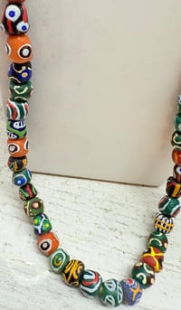 Image 7 of Antique 1900s African Hand Painted Venetian Millefiori Trade Beads Necklace