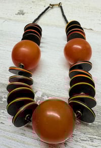 Image 2 of Vintage 1940s RARE Cherry Amber Butterscotch Bakelite &amp; Wood Beaded Necklace