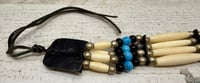 Image 2 of Native American Style Bone, Bead, Silver Tone, Leather Choker Necklace/Headband