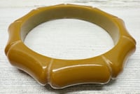 Image 2 of Vintage 1940s Mustard Yellow Carved Bamboo Style Bakelite Bangle Bracelet