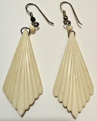 Image 1 of Vintage 1980s Carved Antler Earrings 3" Dangle