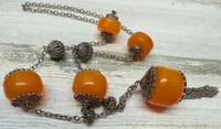 Image 3 of Vintage 1960s Light Turkish Orange Copal Amber &amp; Silver Tone Necklace