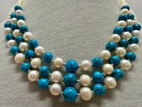 Image 2 of Danbury Mint Triple Strand Freshwater Pearl And Blue Howlite Bead 925 Necklace
