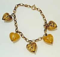 Image 1 of Vintage 1980s Ma Brand Peru 14K GF 925 Murano Glass Heart Dangle Bracelet 7"