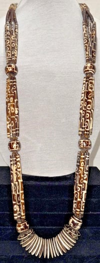 Image 1 of Antique 1850-1900 African Cow Batik Bone Disc Bead Ceremonial Necklace 24" Long