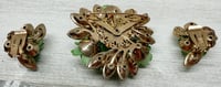 Image 5 of Vintage 1950s Celebrity Green Celluloid AB Rhinestone Brooch &amp; Earrings