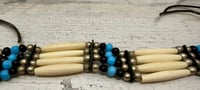 Image 3 of Native American Style Bone, Bead, Silver Tone, Leather Choker Necklace/Headband