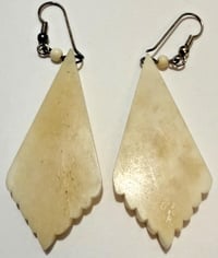 Image 2 of Vintage 1980s Carved Antler Earrings 3" Dangle