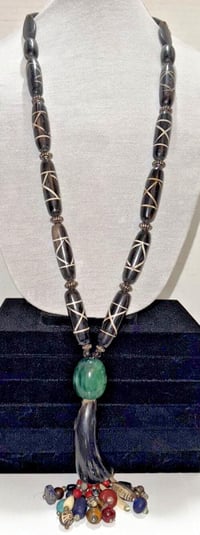 Image 1 of Antique 1850-1900s Tibetan Cow Batik Bone Ram Horn Ceremonial Necklace