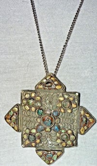 Image 1 of Antique 1900 Tibetan Nepal Turquoise Silver Reliquary Pendant Amulet
