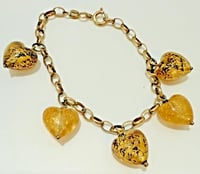 Image 2 of Vintage 1980s Ma Brand Peru 14K GF 925 Murano Glass Heart Dangle Bracelet 7"
