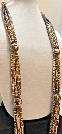 Image 2 of Antique 1850-1900 African Cow Batik Bone Disc Bead Ceremonial Necklace 24" Long