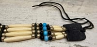 Image 4 of Native American Style Bone, Bead, Silver Tone, Leather Choker Necklace/Headband